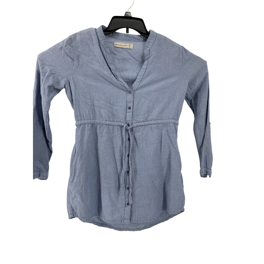 Abercrombie‎ & Fitch Tunic Top Y2K SP Blue Chambray Button Down Drawstring Waist